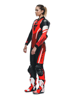 Kombinezon motocyklowy jednoczęściowy damski Dainese Misano 3 D-Air [z poduszką powietrzną] [wersja perforowana] czarno-czerwono-biały