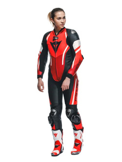 Kombinezon motocyklowy jednoczęściowy damski Dainese Misano 3 D-Air [z poduszką powietrzną] [wersja perforowana] czarno-czerwono-biały